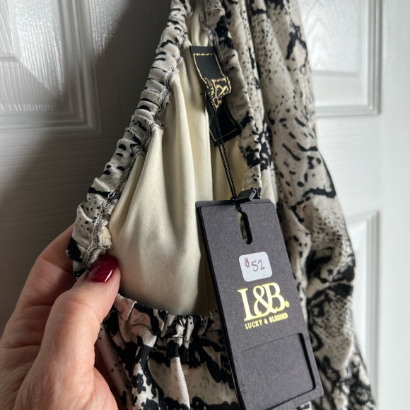 Lucky & Blessed snake skin off the shoulder dress with lace detail sz S NWT! - Picture 11 of 13